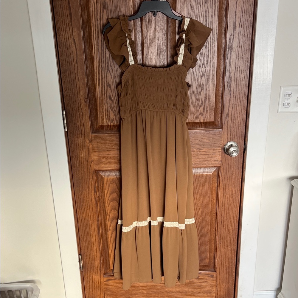 Brown Ruffle Maxi Dress